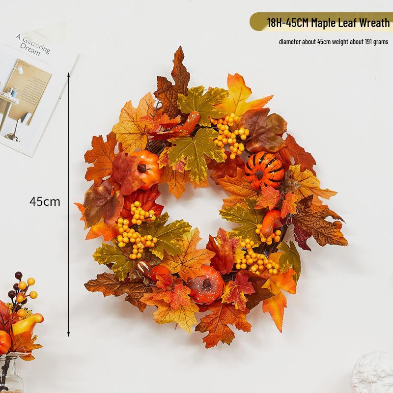 Pumpkin Berry Maple Leaf Vine Halloween Decor Wreath for Hotel & Mall