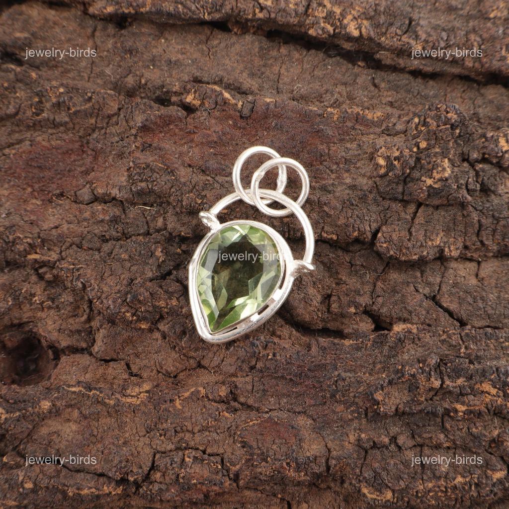 Pear Green Amethyst Stone Sterling Silver Unique Sisters Gift Wedding Pendant PP-56-10