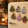 Christmas Tree Magnets 6Pcs DIY Faux Pearl Painting Fridge Magnet, Santa Snowman Stocking Winter Refrigerator Gingerbread Snowflake Handmade