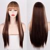 XINRAN Lange gerade weinrote Perücke mit Pony, synthetische Perücken für Frauen, hitzebeständiges Naturhaar für die tägliche Halloween-Cosplay-Party