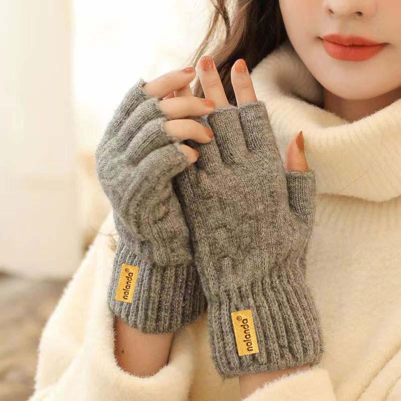 

Женские теплые вязаные шерстяные перчатки без пальцев - без пальцев и удобные для офиса или школы One Size светло-серый