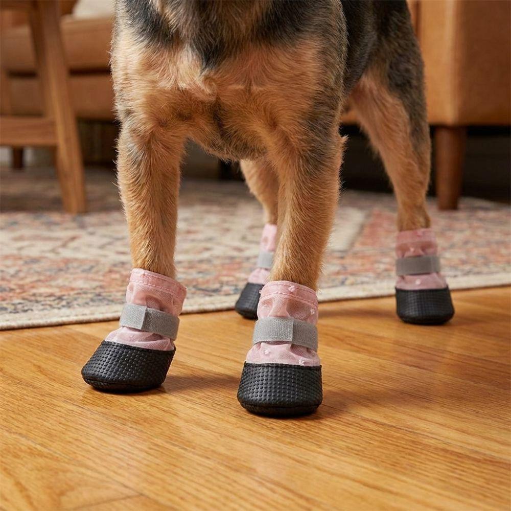 4Pcs Breathable Dog Mesh Shoes Non-Slip Foot Covers Fashion Dog Paw Protectors Walking Running