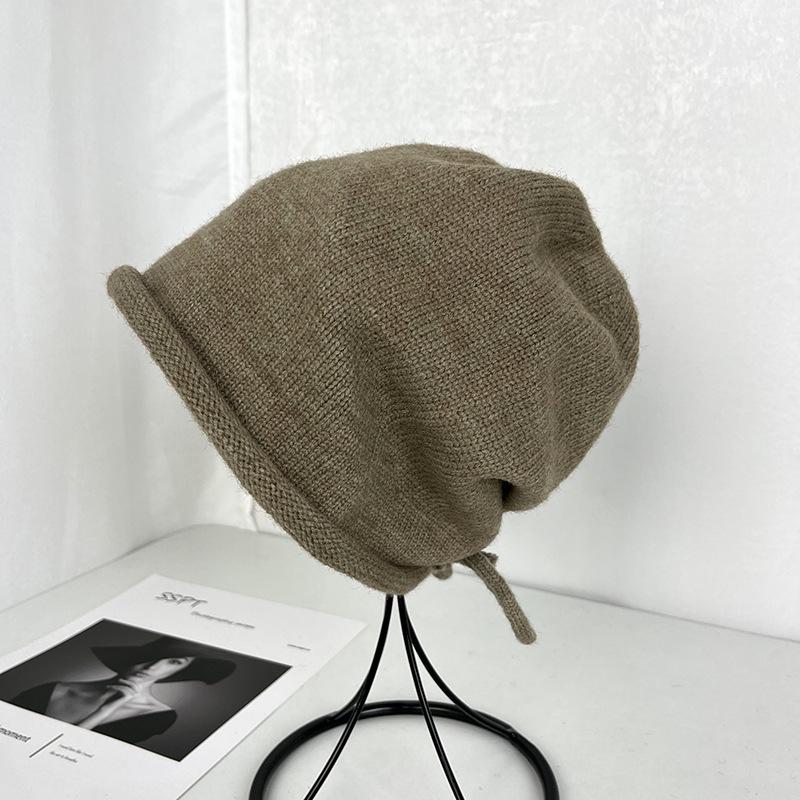 

Face showing Small Pile Hat Autumn and Winter Women s New Woolen Hat Korean Style Fashion Versatile Drawstring Style Cold Hat Average size