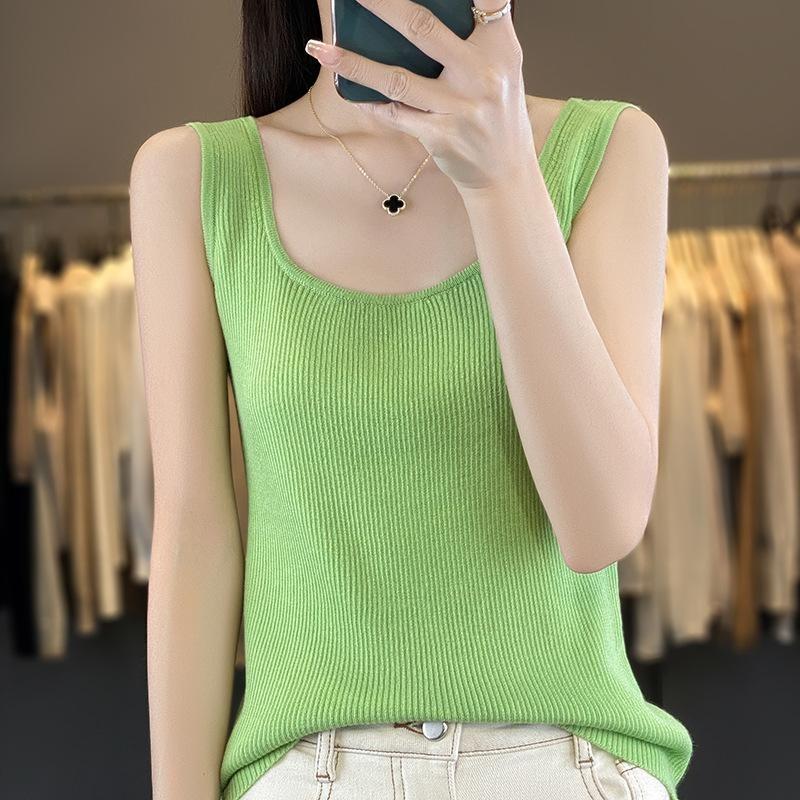 

Summer New Loose Short Knitted Sweater Strappy Vest TopSlim-fitting Women s Wear L зелёный