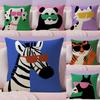 Cartoon Animal Cute Cushion Cover Natural Linen Organic Fabric DoubleSided Printing Sofa Home Decor Breathable Bed Pillow