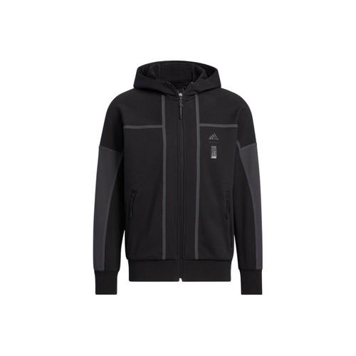 adidas Solid Color Striped Logo Print Hoodie Jacket for Men, Black M чёрный