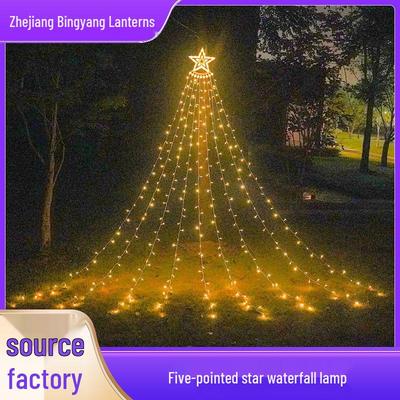 Luci Natalizie Solari a LED a Cascata ad Albero a Stella con Telecomando per Cortili Esterni