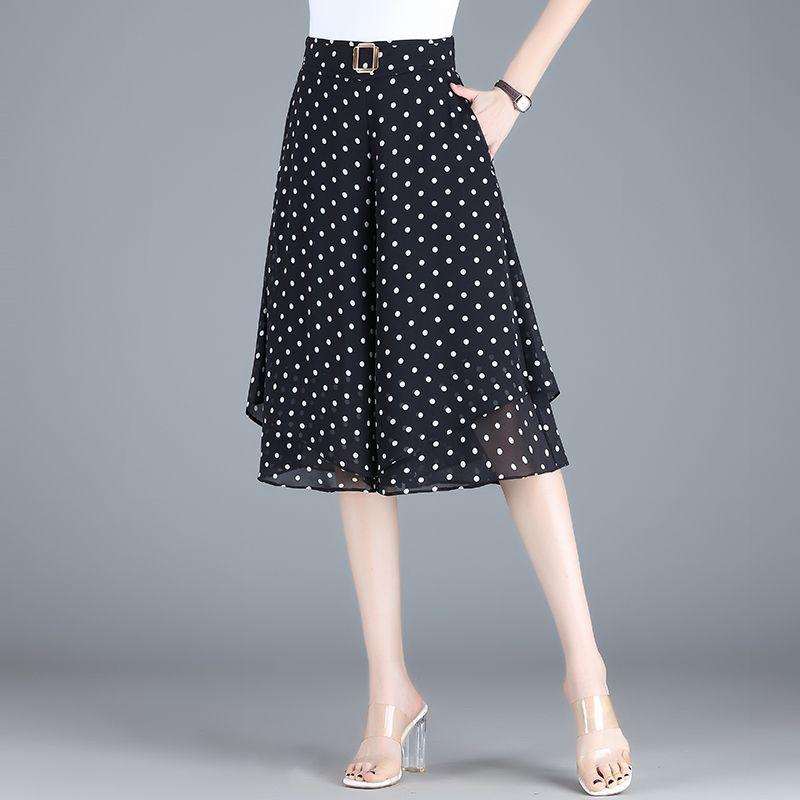 Summer Chiffon Palazzo Pants Women Loose Flowy Casual Wide Leg Cropped Pants Thin Double Layer