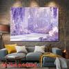 Magical Purple Floral Tapestry, Dreamy Garden with Hanging Wisteria, Butterflies and Soft Sparkles, Romantic Wall Art