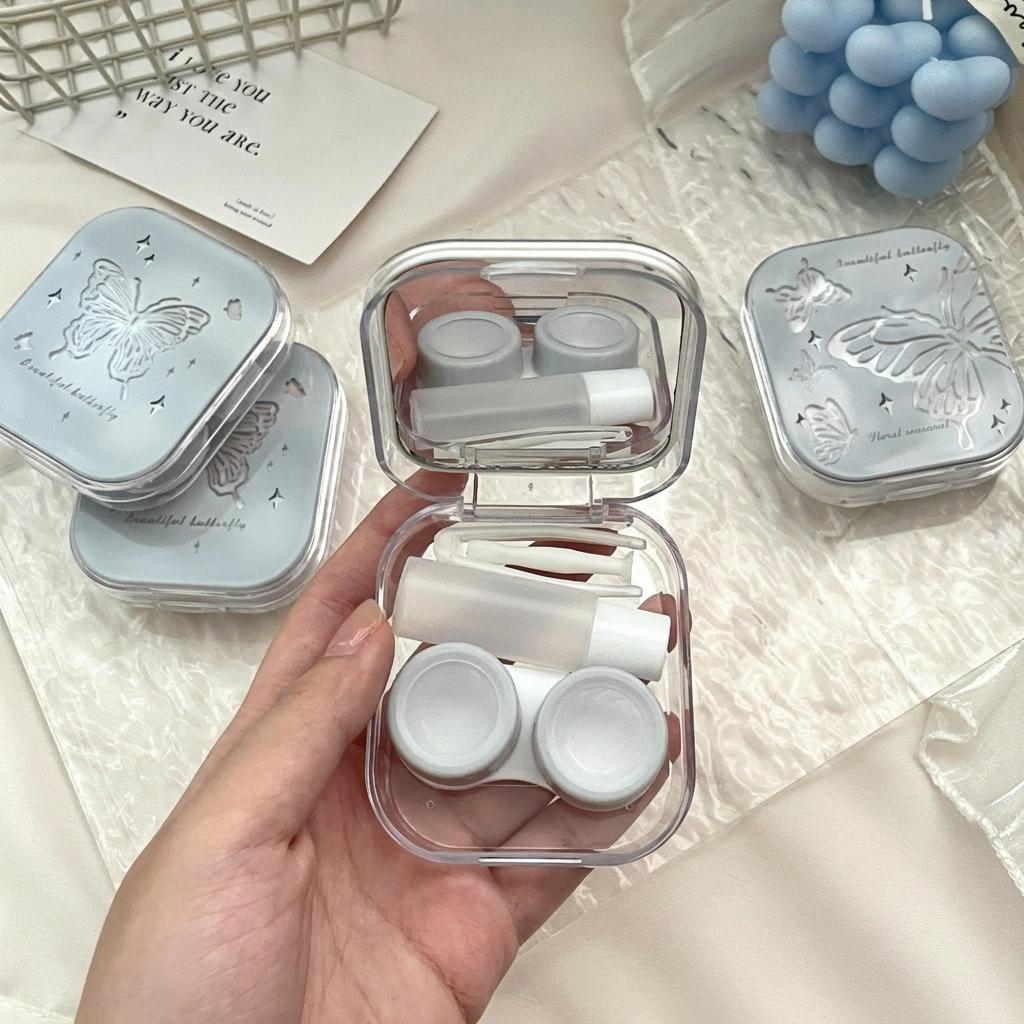 Compact Travel Lens Case Compact Portable Lens Case Butterfly Contact Lens Box Elegant For Pocket Short Travel Long-Term Use