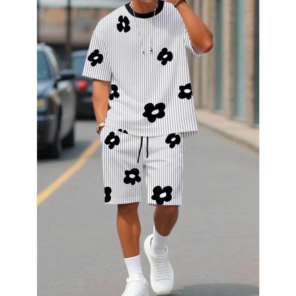 

Men s Casual Versatile Printed Short Sleeve Shorts Set Stylish Simple Sports Suit Breathable Unisex Sports Clothing 6XL