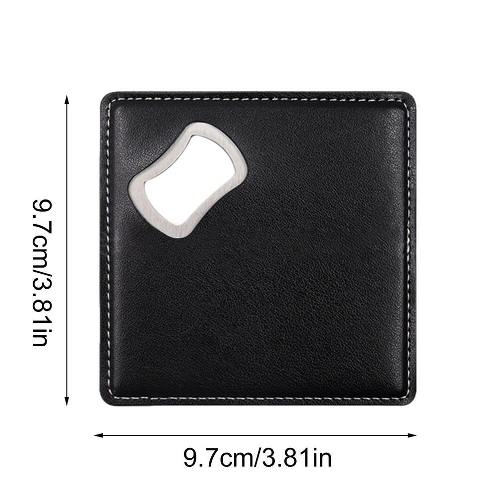 Multifunctional Square Leather Bottle Opener Coaster Handheld Can Openers Square Coaster Stainless Steel Bottle Opener