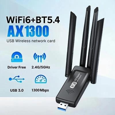 1300Mbps Bluetooth 5.4 WiFi Adapter Dual Band 2.4G/5Ghz Draadloze Netwerkkaart 4-Antenne Draadloze Ontvanger Voor PC/Laptop Driverloos