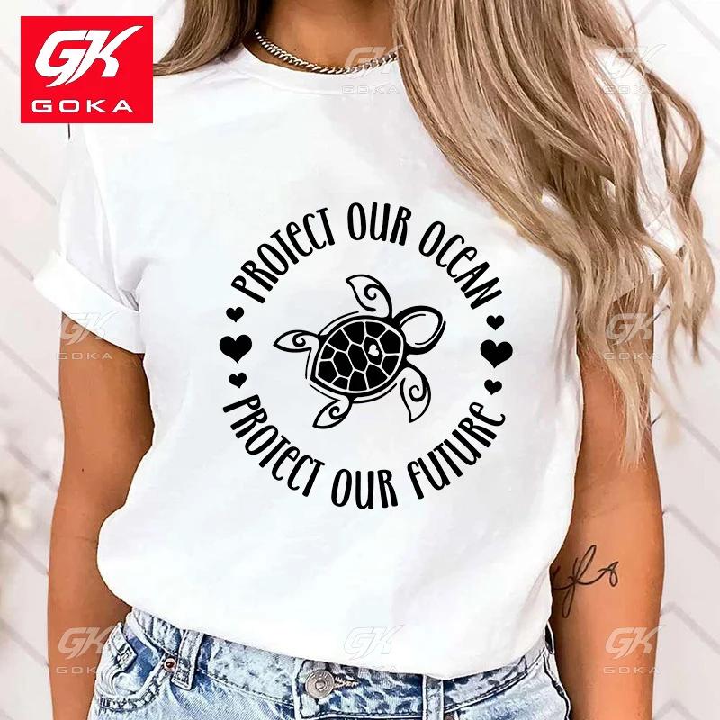 Premium Cotton T Shirt Hot Protect The Ocean Protect Our Future Funny Women T Shirts Hip Hop Print Fashion Short Sleeve Top tees S