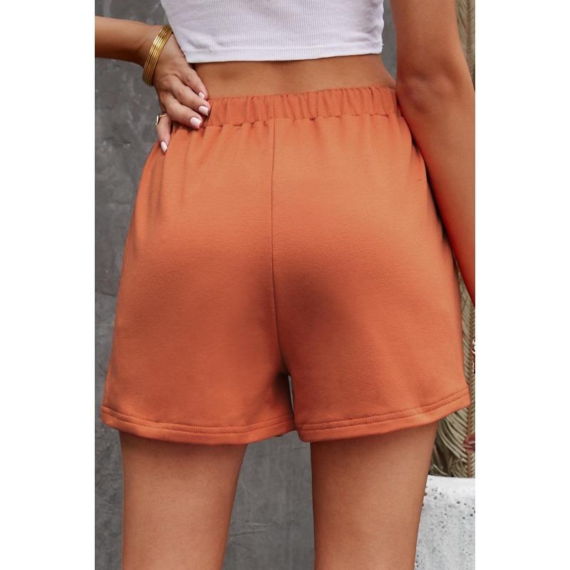 Women Solid Color High Waist Loose Straight Drawstring Casual Summer Shorts