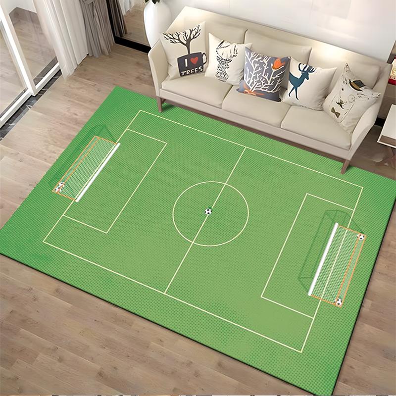 Green Soccer Field Carpet, Kids Play Mat, Sports Theme Home Decor Suitable for use as an anti-slip for living room bedroom sofas