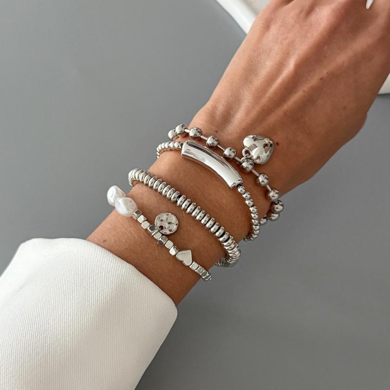 Love Pearl Bead Bracelet Set Retro Simple Elastic Bracelet Women Charm  Ins Style Bracelet Daily Jewelry Party Gift