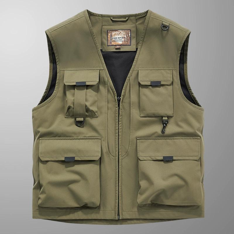 Men's Coat with Multiple Pockets, Outdoor Workwear, Sports Coat, Casual Shoulder, Sleeveless Mountain Jacket
