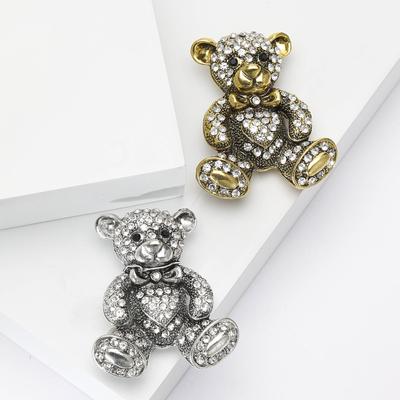Simple Personality Alloy Rhinestone Bear Brooch Fashionable Versatile Men'S And Women'S Suit Coat Corsage Jewelry Pin