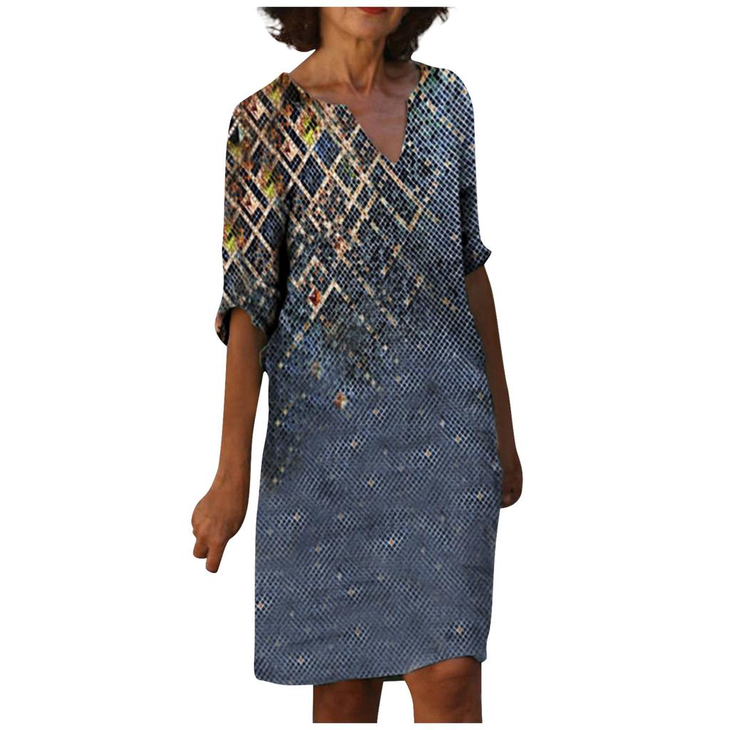 Women's Fashion Summer New Trend Positioning Print V-neck Short Sleeve Dress