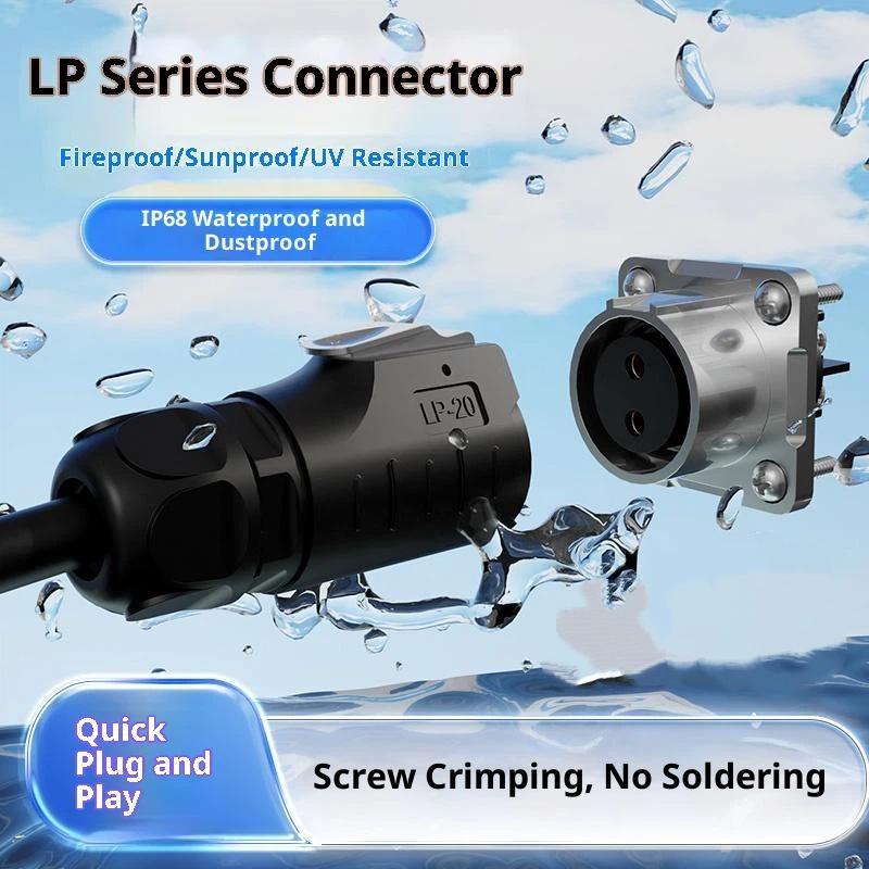 LP12 LP16 Panel Mounted Power Connector Set, Welding-Free, IP68 Waterproof, Consists of Plug and Socket, 2/3/4/5 Pin