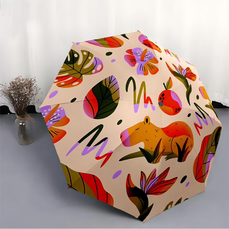 1pc Jungle Animals Floral Pattern Automatic Folding Umbrella, 8-Rib Iron Frame, Casual Outdoor Accessory for Birthday Festival Gifts yy251128167