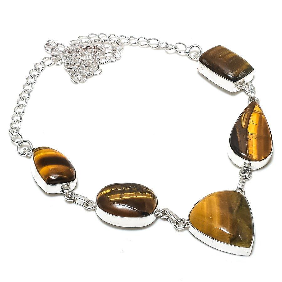 

Natural Tiger Eye Gemstone 925 Sterling Silver Jewelry Necklace 18 P9I69