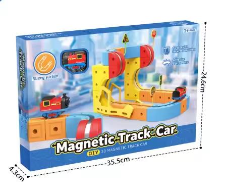 Magnetic Construction Diy 3D Train Puzzle Electric Track Race Car Kids Educational Toy Assembly Stem Building Block Rail Car Set