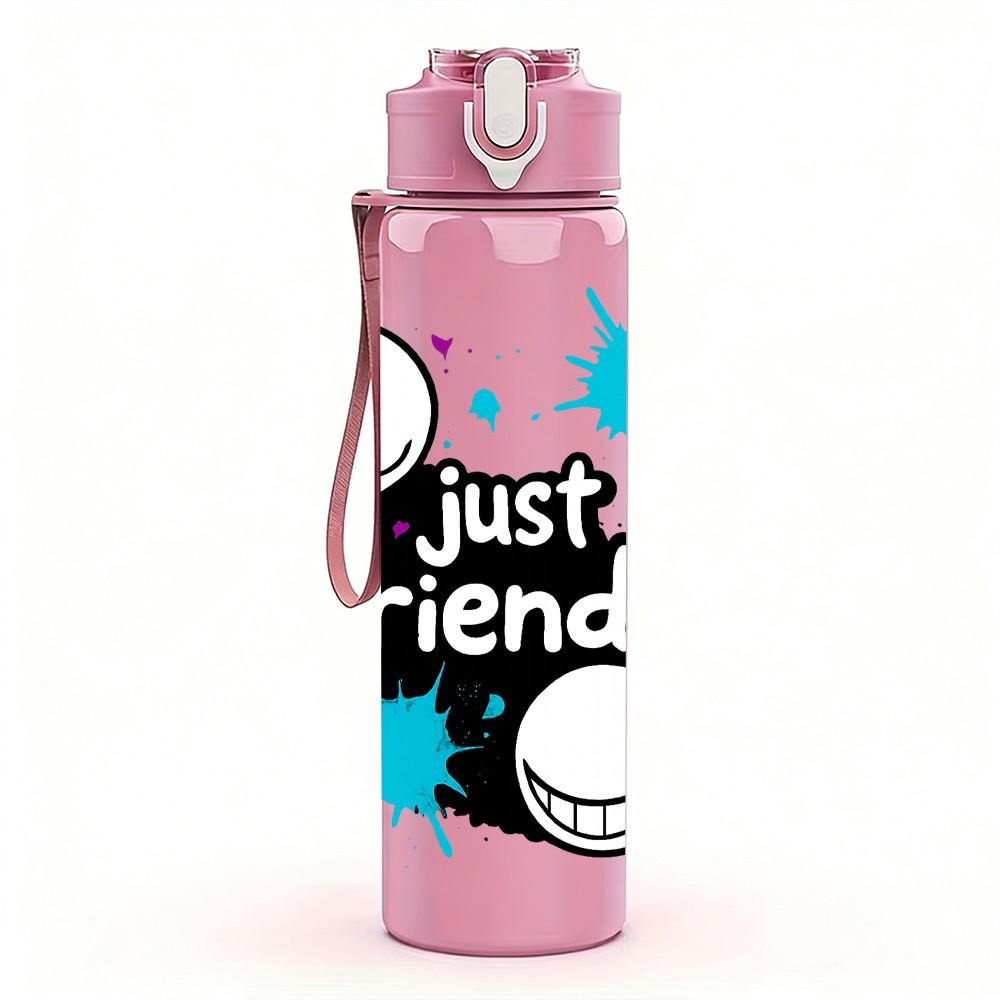 1PC Just Friends Tennis Ball Letter 750ml Color Plastic Sports Water Bottle Leakproof Flip Straw Lid Suitable for Sports Office Home Use