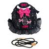Luxury Dog Harness Leash Set Black Princess Dress with Bowknot Lace Chest Strap Puppy Walking Lead Rope for Maltese Schnauzer