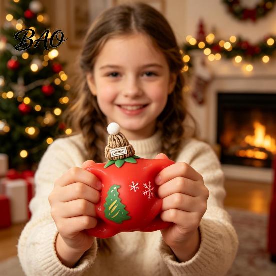 Stress Relief Toys for Adults Christmas Tomato Bear Squeeze Toy Relief, Cute TPR Decompression Home Table Decorations Figure with Festive Decoration