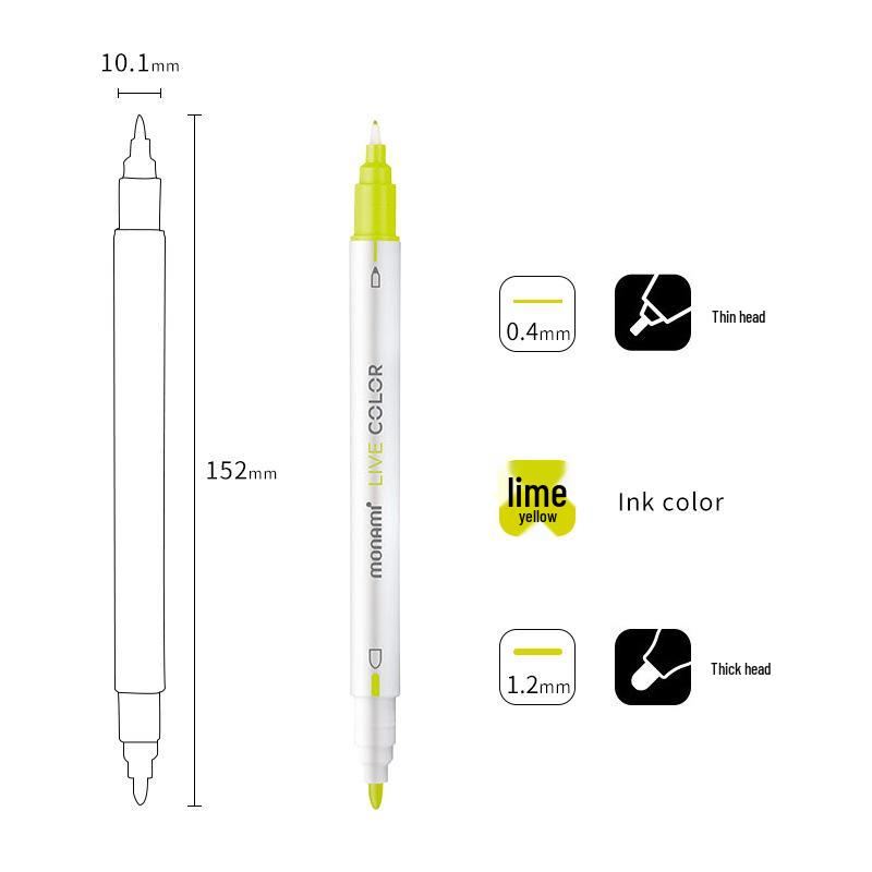 Monami Double-Ended Fiber Tip Liner Pen, 39 Colors for Drawing and Outlining