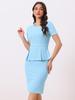 Allegra K Women's Sheath Midi Dress, Crew Neck, Peplum, Ruffles, Knee-Length, Short Sleeves, Sky Blue, Size S