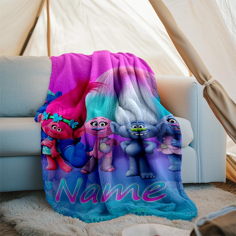 Personalized Custom Name Blanket - Trolls Print Design,Blanket for Sofa,Bed,Travel,Camping - Soft and Warm, Great Gift