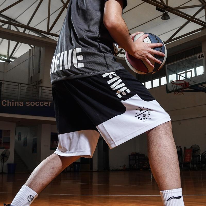 Li-Ning Badfive Basketball Series Letter Print Quick-Dry Spliced Sports Shorts Men Bottoms Black AAPS127-1
