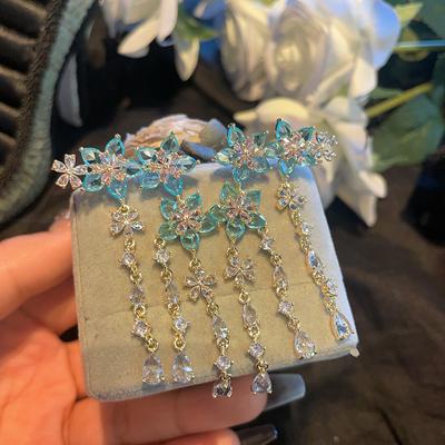 Premium Bridal Earrings Sweet Flower Flower Tassel Zircon Earrings Heavy Industry