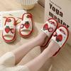 Cute Strawberry Pattern Linen Slippers, Open Toe Breathable Soft Sole Flat Shoes, Comfy Indoor Floor Slippers