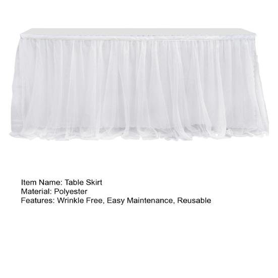 Tulle Table Skirt for Rectangular Tables White Pleated Table Cloth 6Ft/9Ft Wrinkle Free Tablecloth with Tutu Skirt Party Banquet Cake Table Decoration