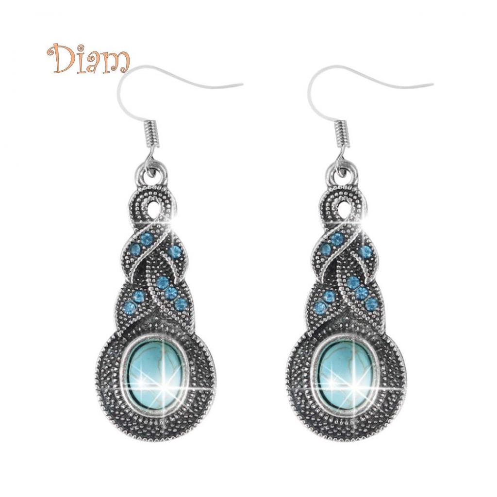 Miss Sugar Vintage Women Earrings Faux Turquoise Gourd Shape Long Dangle Ear Hooks Jewelry