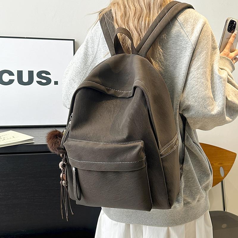 Minimalist Faux Leather Backpack Casual Daily Use Backpack for Women Simple Design Ideal for School Commute Travel and Everyday Outings No Pendant