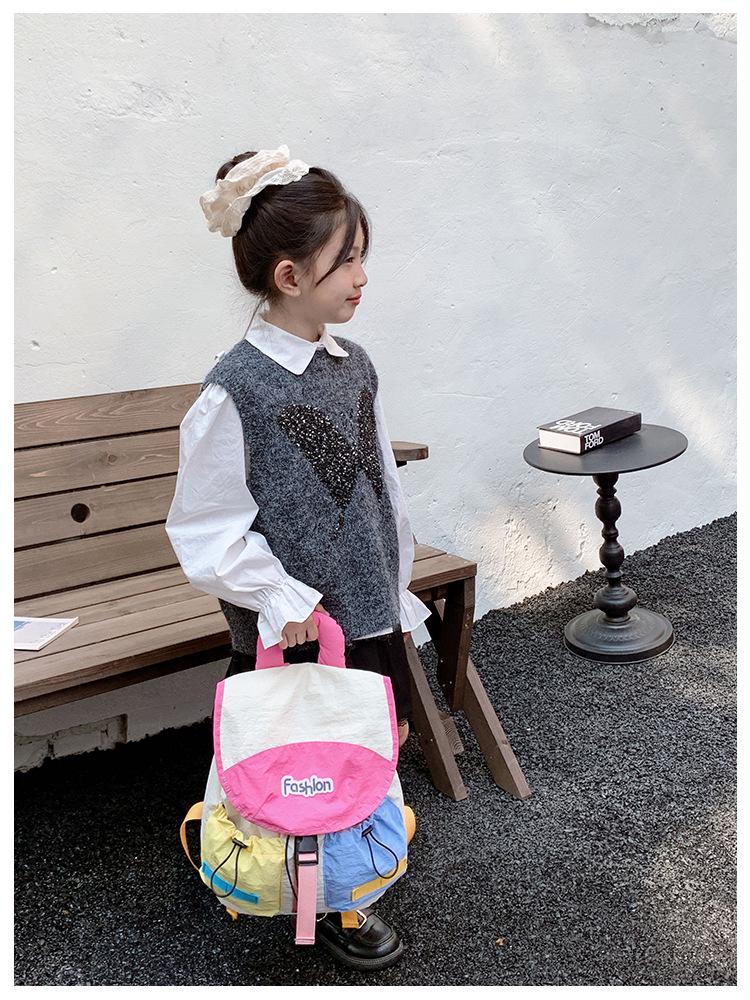 Koreansk Färgblock Förskole Ryggsäck: Trendig Utomhusväska för Tjejer, Förälder-Barn Stil