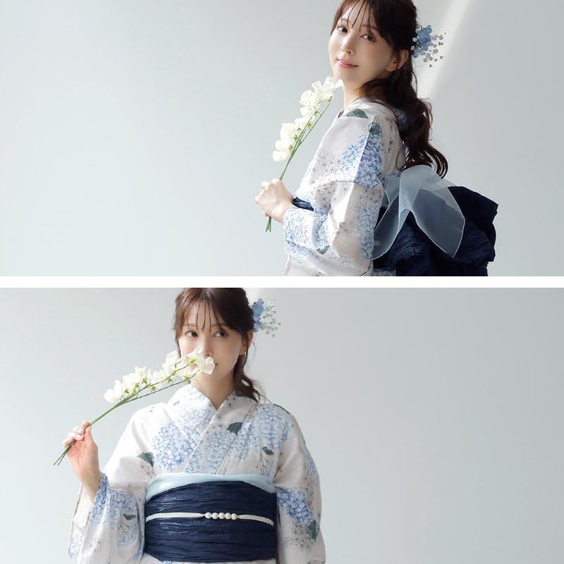 Dita Yukata Heiko Obi Light Transparent Japanese Easy To Wear by One Person No Wagasa Kasane FREE (Dita) Women's 5-Piece Set (Sash), Blue, Blue,