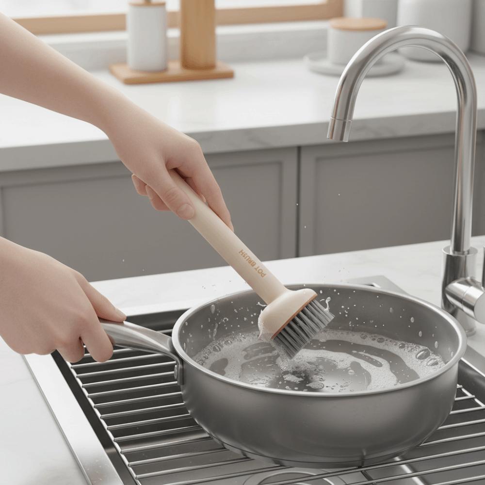 Stain Removal Pot Cleaning Brush Blind Spots Free Scrub Brush Rotatable Pot Scrubber  Skillet