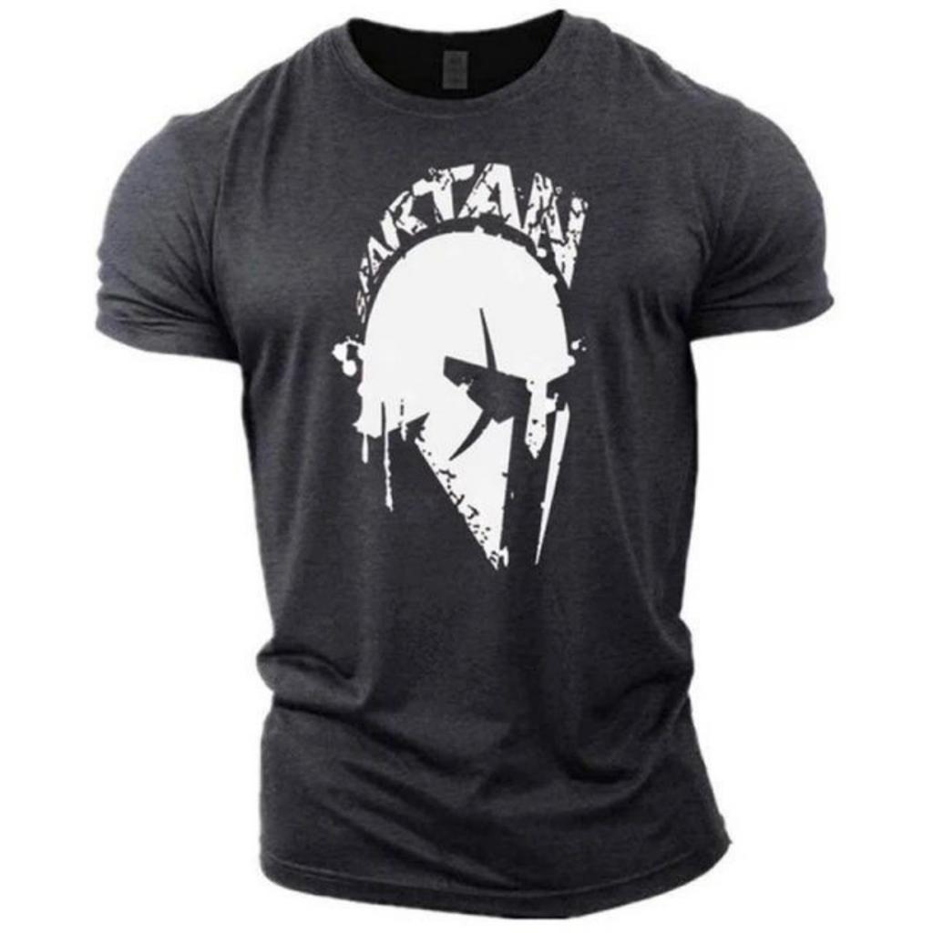 Summer Men's Comfortable and Breathable Round Neck T-shirt Casual Outdoor Spartan Warrior Print Street Plus Short Sleeved Shirt