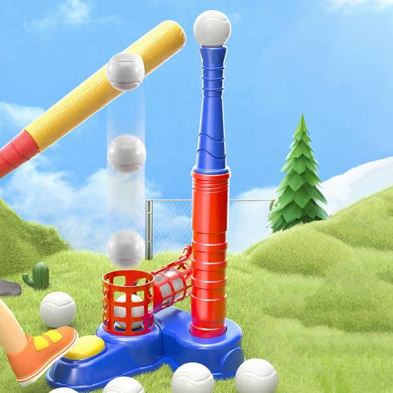 T-Ball Set for Kids Ball Launcher T Ball Stand Baseball Bat And 6 Baseballs Set Toddlers Outdoor Toys for Boys Girls