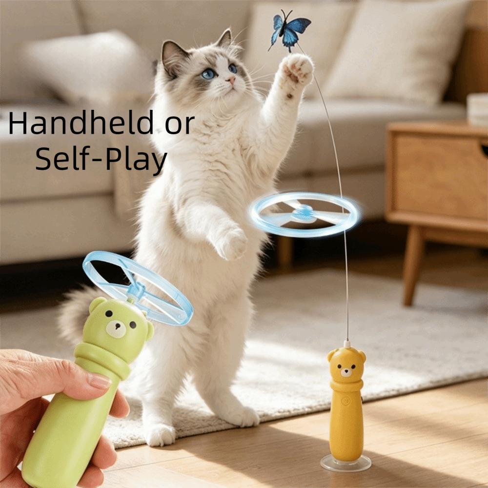 Suction Cup Base Butterfly Electric Cat Teaser 360° Rotation Launching Stick Toy Kitten Training