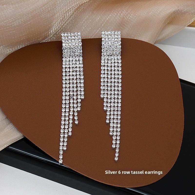 Full Diamond Black Long Fringed Earrings Rhinestone Earrings Diamond Earrings Pendant