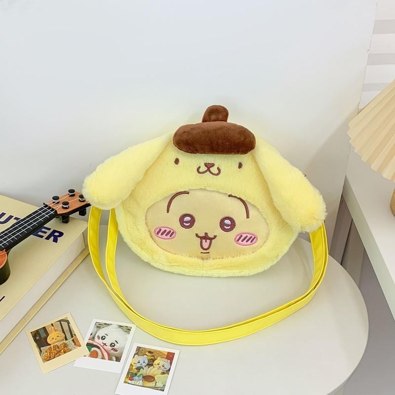 Chiikawa Cartoon Plush Embroidered Shoulder Bag With Transparent Pvc For Daily Use