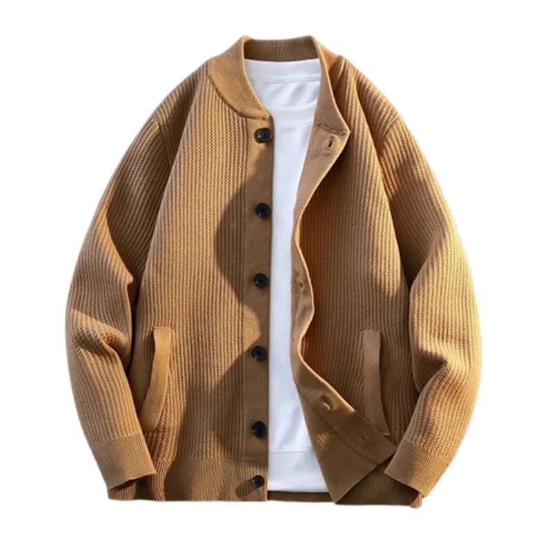 Spring Autumn Cardigan Men Knitted Sweater Outerwear Youthful Vitality Solid Color Single Breasted Casual Knit Sweatercoat