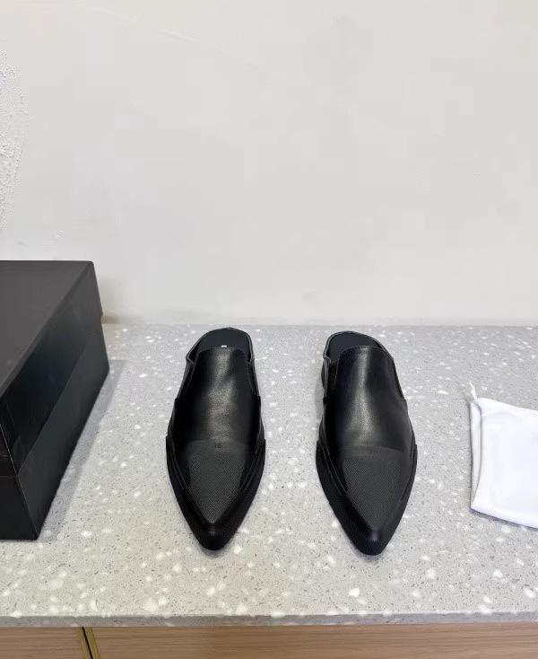 

2025 весна новая нишевая сумка с острым носком, повседневные полушлепанцы, женские старые туфли на плоской подошве, ленивые шлепанцы, белые туфли 40 чёрный